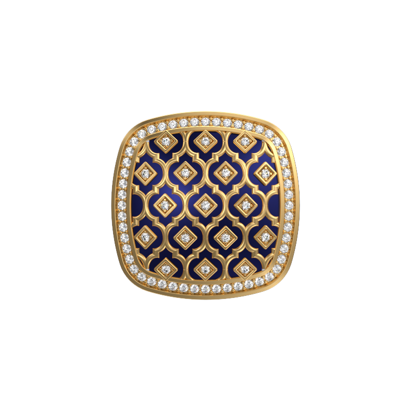 Ornate Luxe, Classic Cufflink Set with CZ Diamonds, 18kt Gold Plating and Enamel on Brass.