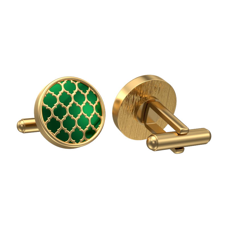 Ornate, Classic Cufflink Set with 18kt Gold Plating and Enamel on Brass.