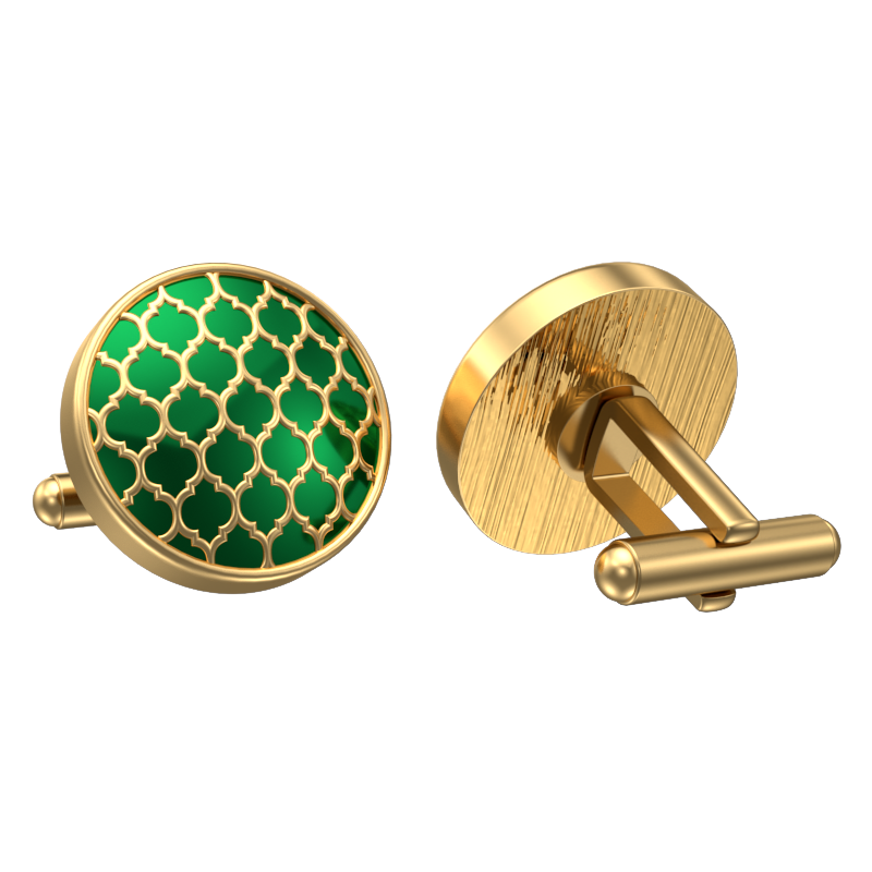 Ornate, Classic Cufflink Set with 18kt Gold Plating and Enamel on Brass.