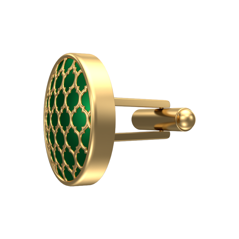 Ornate, Classic Cufflink Set with 18kt Gold Plating and Enamel on Brass.
