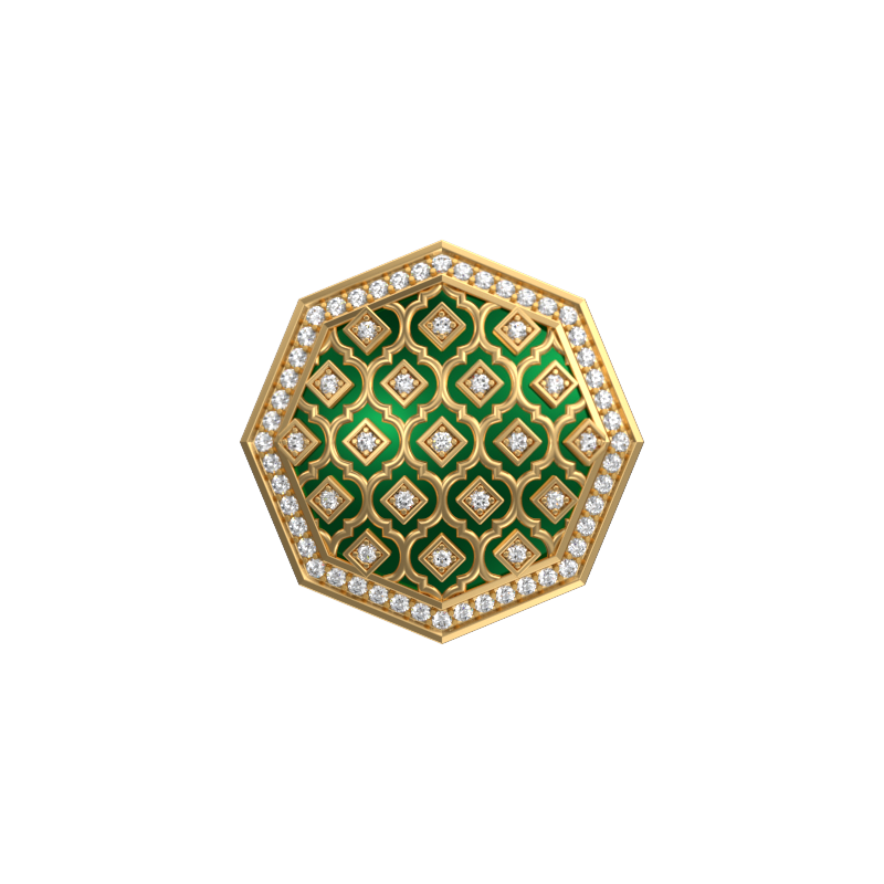 Ornate Luxe, Classic Cufflink Set with CZ Diamonds, 18kt Gold Plating and Enamel on Brass.