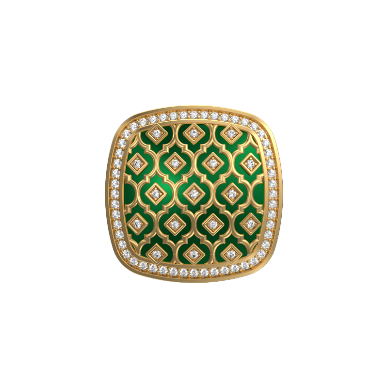 Ornate Luxe, Classic Cufflink Set with CZ Diamonds, 18kt Gold Plating and Enamel on Brass.