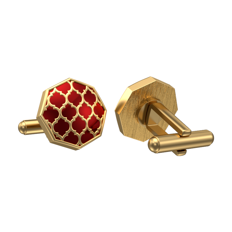Ornate, Classic Cufflink Set with 18kt Gold Plating and Enamel on Brass.
