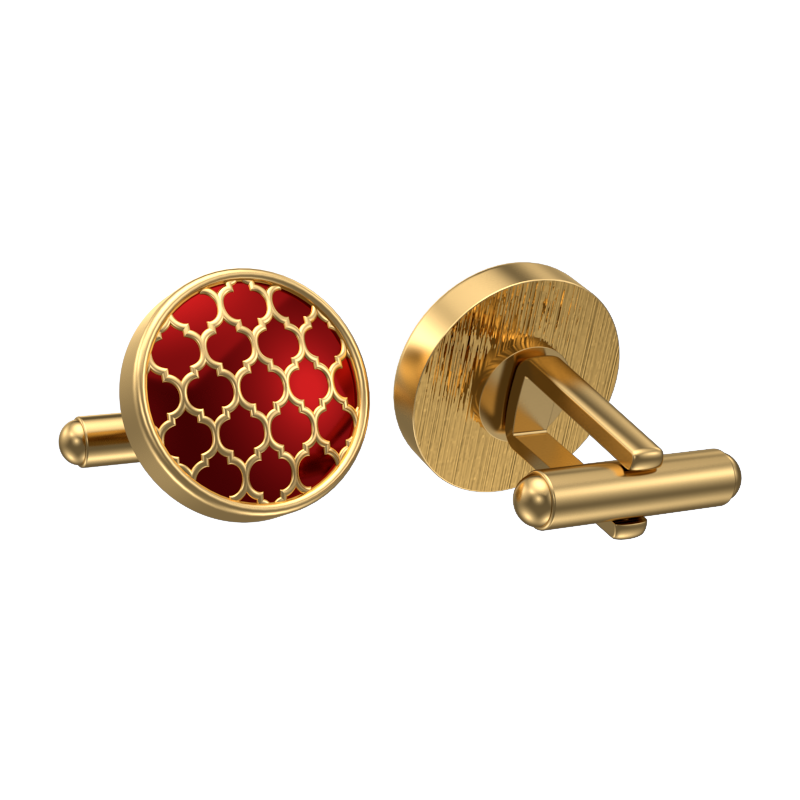 Ornate, Classic Cufflink Set with 18kt Gold Plating and Enamel on Brass.
