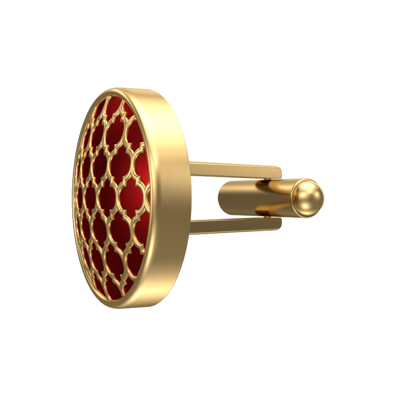 Ornate, Classic Cufflink Set with 18kt Gold Plating and Enamel on Brass.
