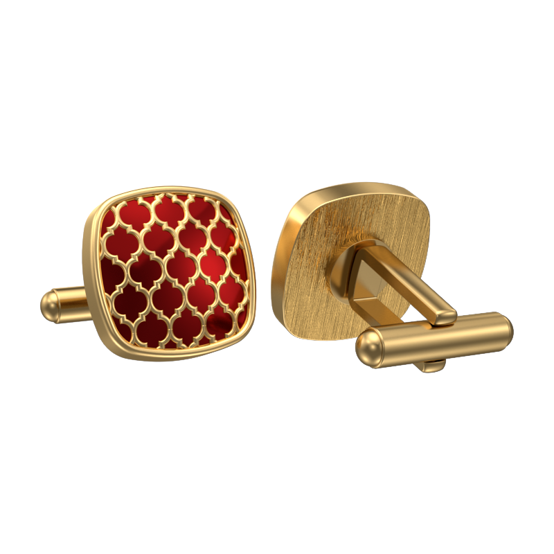 Ornate, Classic Cufflink Set with 18kt Gold Plating and Enamel on Brass.