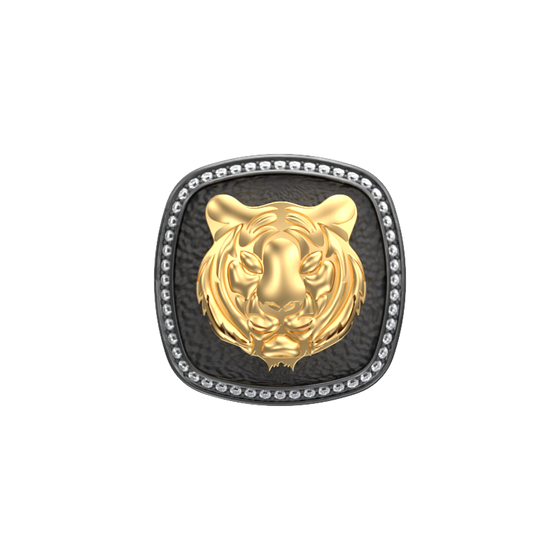 Tiger Luxe, Wild Cufflink Set with CZ Diamonds, 18kt Gold & Black Ruthenium Plating on Brass.