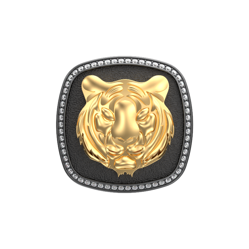 Tiger Luxe, Wild Cufflink Set with CZ Diamonds, 18kt Gold & Black Ruthenium Plating on Brass.