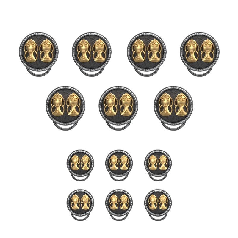 Gemini Zodiac Luxe, Constellation Button set with CZ Diamonds, 18kt Gold & Black Ruthenium plating on Brass.