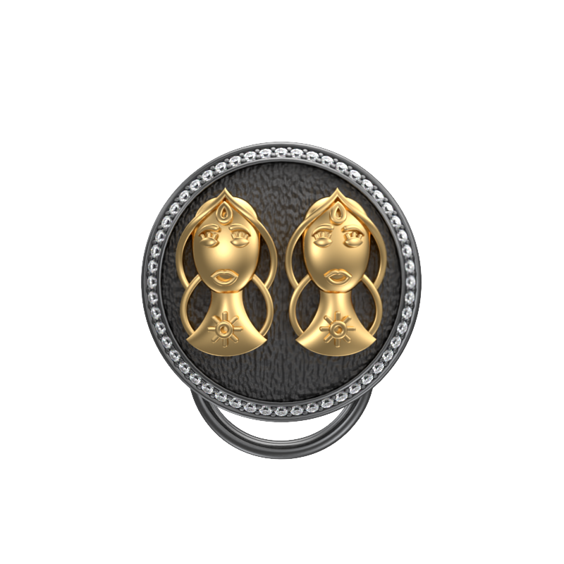 Gemini Zodiac Luxe, Constellation Button set with CZ Diamonds, 18kt Gold & Black Ruthenium plating on Brass.