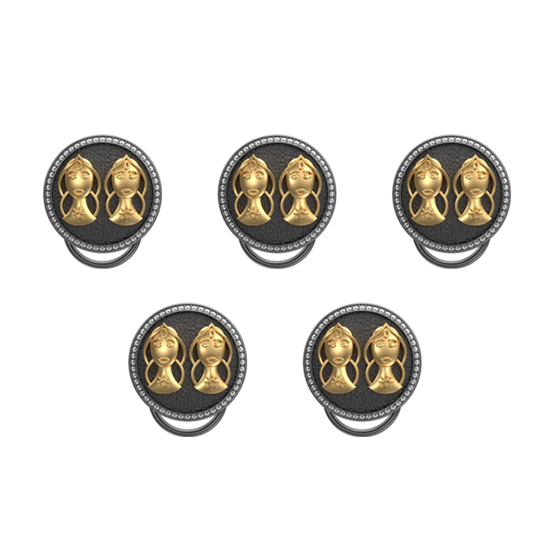 Gemini Zodiac Luxe, Constellation Button set with CZ Diamonds, 18kt Gold & Black Ruthenium plating on Brass.