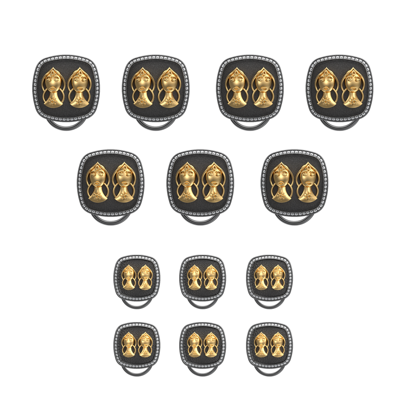 Gemini Zodiac Luxe, Constellation Button set with CZ Diamonds, 18kt Gold & Black Ruthenium plating on Brass.