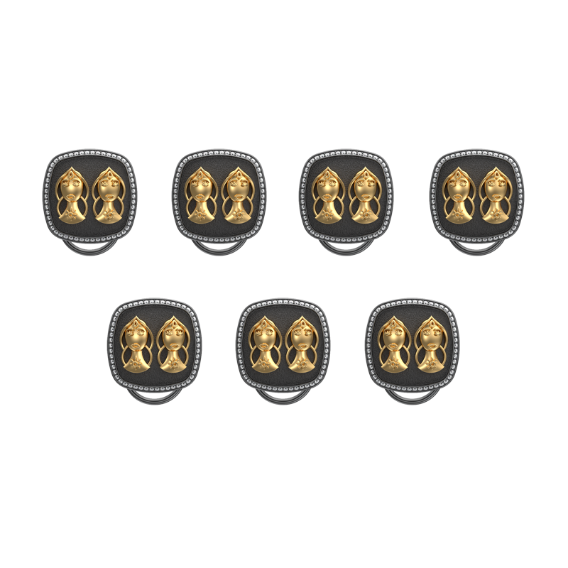 Gemini Zodiac Luxe, Constellation Button set with CZ Diamonds, 18kt Gold & Black Ruthenium plating on Brass.