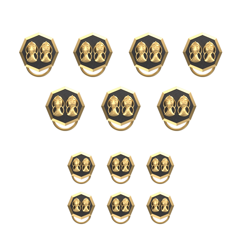 Gemini Zodiac, Constellation Button set with 18kt Gold & Black Ruthenium Plating on Brass.