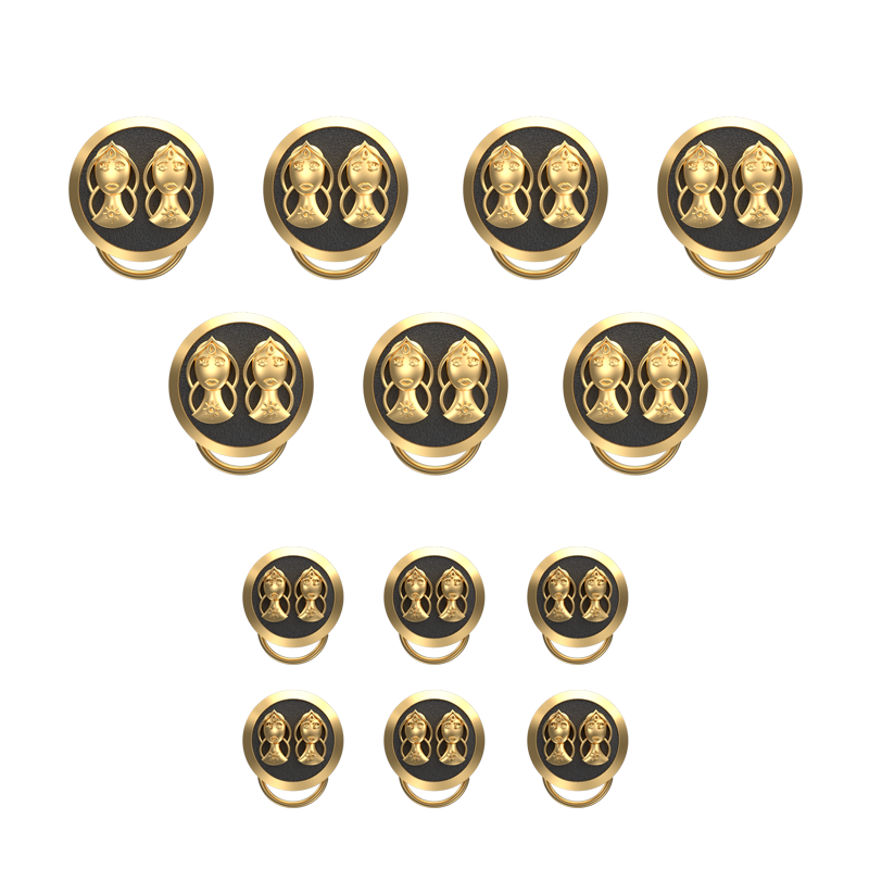 Gemini Zodiac, Constellation Button set with 18kt Gold & Black Ruthenium Plating on Brass.