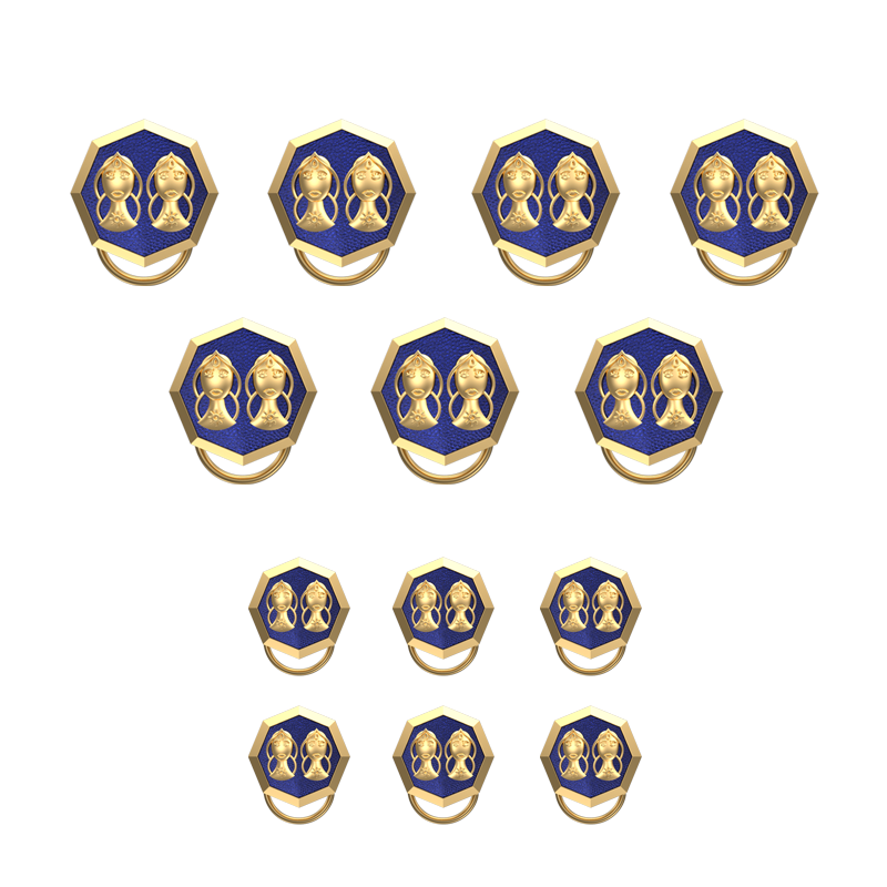 Gemini Zodiac, Constellation Button set with 18kt Gold & Black Ruthenium Plating on Brass.