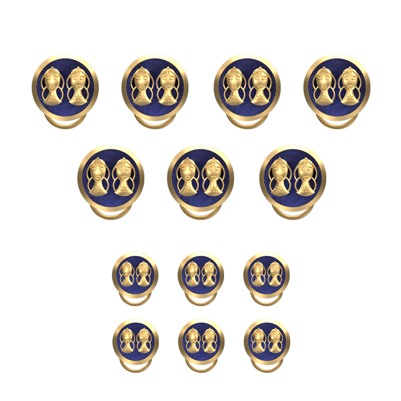 Gemini Zodiac, Constellation Button set with 18kt Gold & Black Ruthenium Plating on Brass.