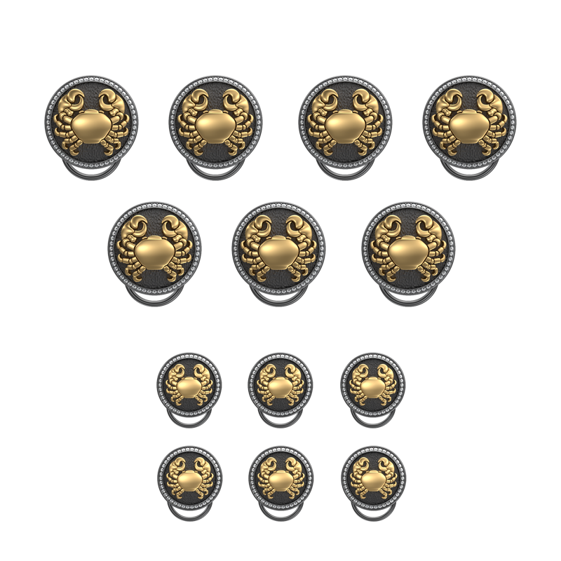 Cancer Zodiac Luxe, Constellation Button set with CZ Diamonds, 18kt Gold & Black Ruthenium plating on Brass.