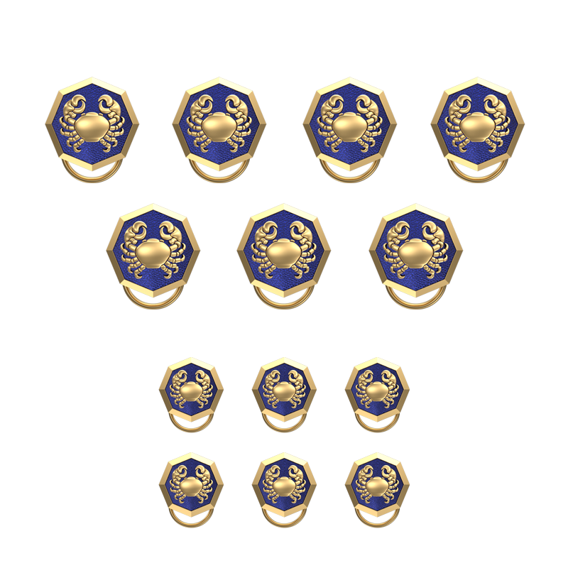 Cancer Zodiac, Constellation Button set with 18kt Gold & Black Ruthenium Plating on Brass.