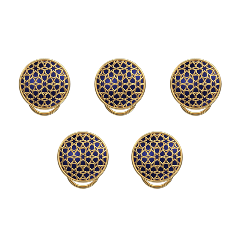 Starburst, Classic Button Set with 18kt Gold Plating and Enamel on Brass.