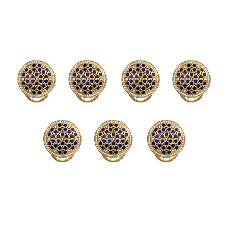 Starburst Luxe, Classic Button Set with CZ Diamonds, 18kt Gold Plating and Enamel on Brass.