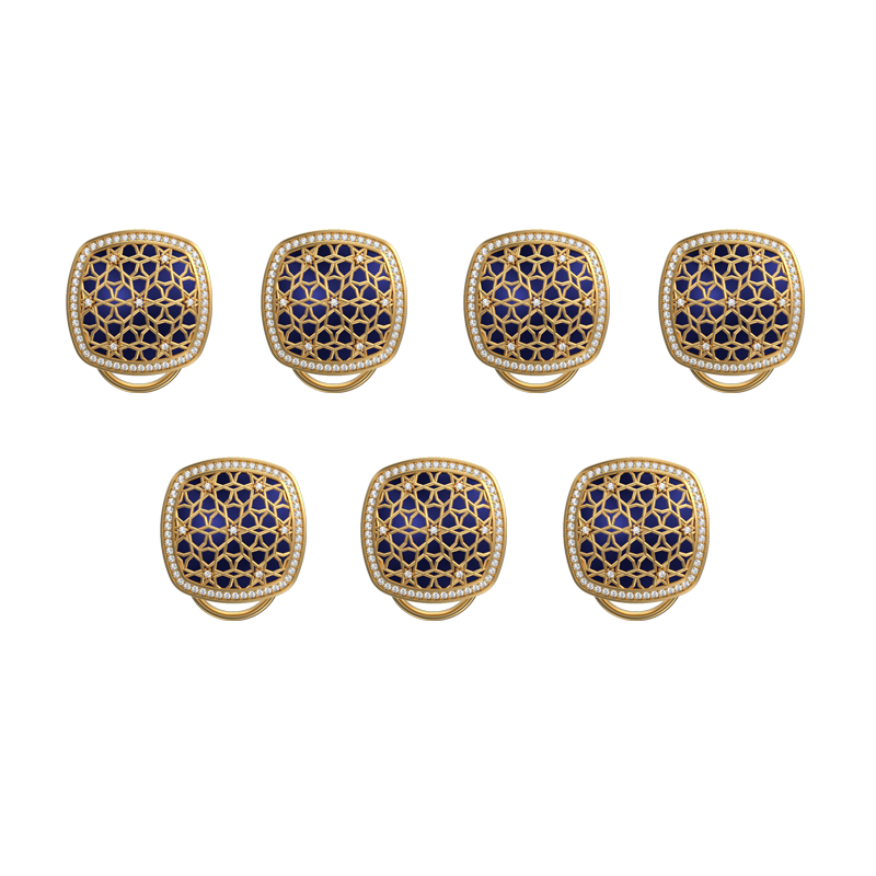 Starburst Luxe, Classic Button Set with CZ Diamonds, 18kt Gold Plating and Enamel on Brass.