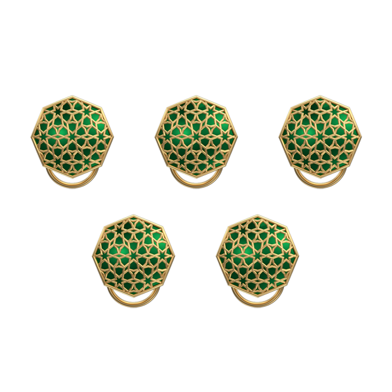 Starburst, Classic Button Set with 18kt Gold Plating and Enamel on Brass.