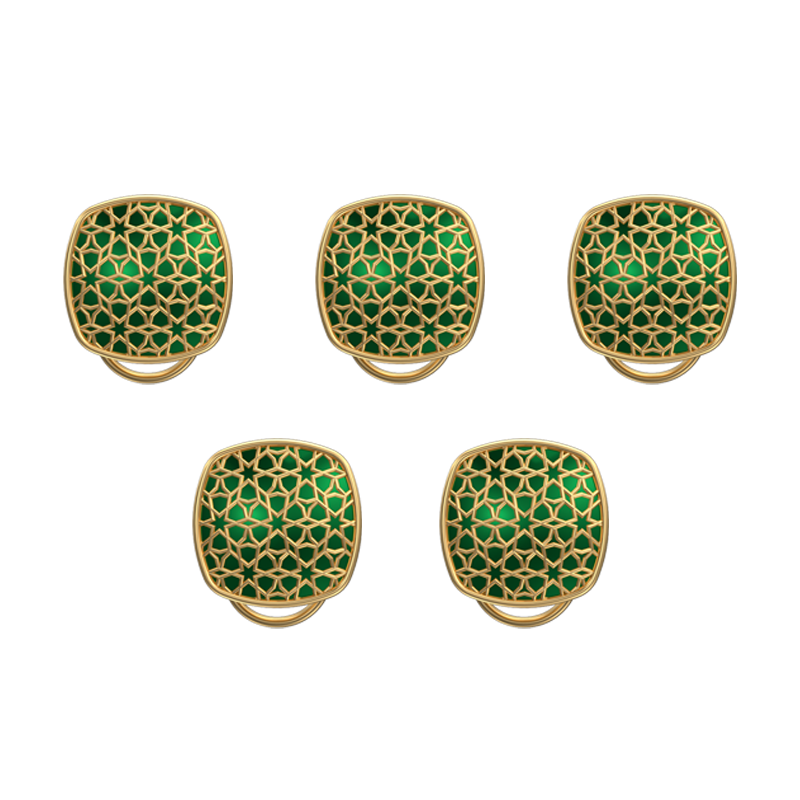 Starburst, Classic Button Set with 18kt Gold Plating and Enamel on Brass.