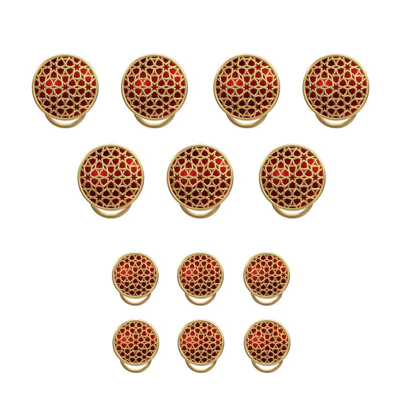 Starburst, Classic Button Set with 18kt Gold Plating and Enamel on Brass.