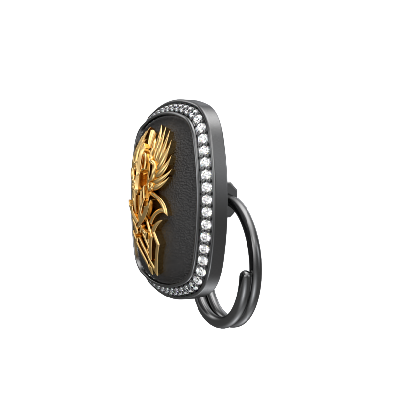 Warrior Luxe, Edgy Button set with CZ Diamonds, 18kt Gold & Black Ruthenium Plating on Brass.