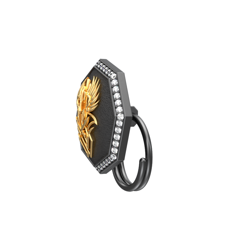 Warrior Luxe, Edgy Button set with CZ Diamonds, 18kt Gold & Black Ruthenium Plating on Brass.