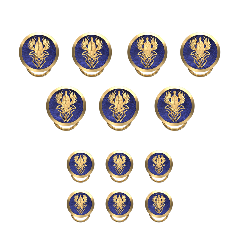 Warrior, Edgy Button set with 18kt Gold Plating & Enamel on Brass.