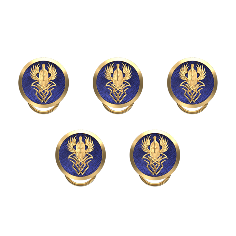 Warrior, Edgy Button set with 18kt Gold Plating & Enamel on Brass.