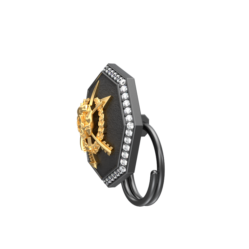 Pirate Luxe, Edgy Button set with CZ Diamonds, 18kt Gold & Black Ruthenium Plating on Brass.