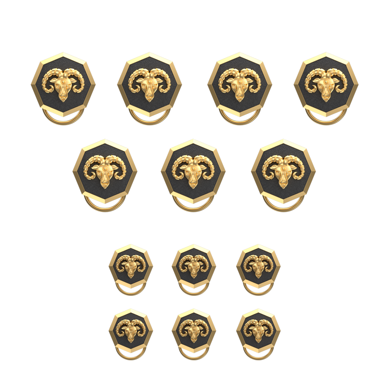 Aries Zodiac, Constellation Button set with 18kt Gold & Black Ruthenium Plating on Brass.