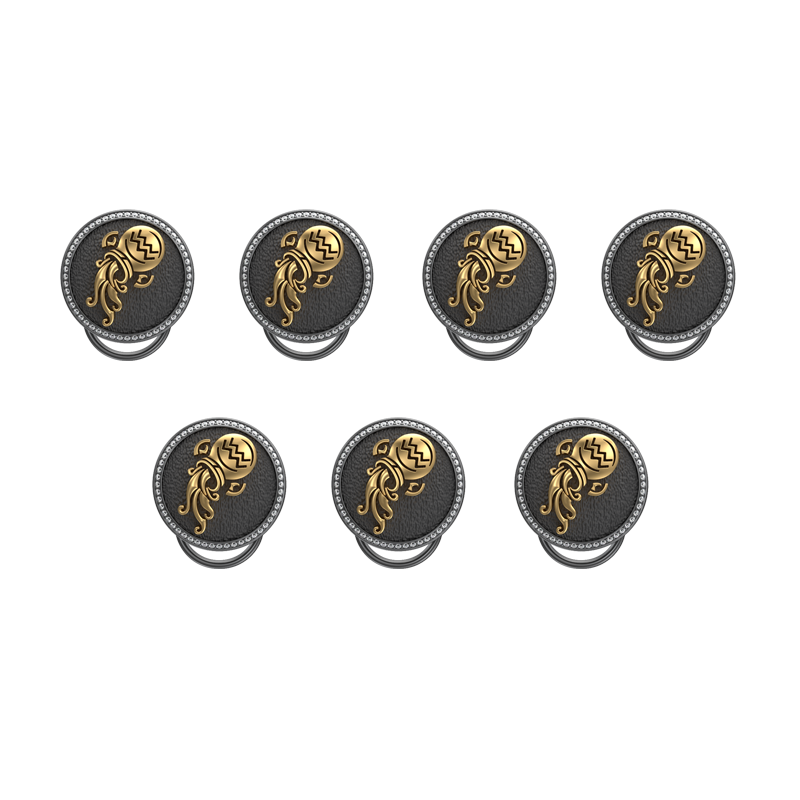 Aquarius Zodiac Luxe, Constellation Button set with CZ Diamonds, 18kt Gold & Black Ruthenium plating  on Brass.