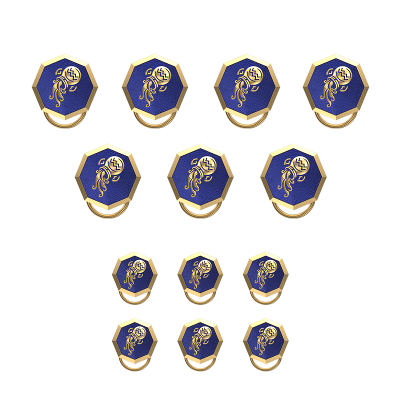 Aquarius Zodiac, Constellation Button set with 18kt Gold & Black Ruthenium Plating  on Brass.