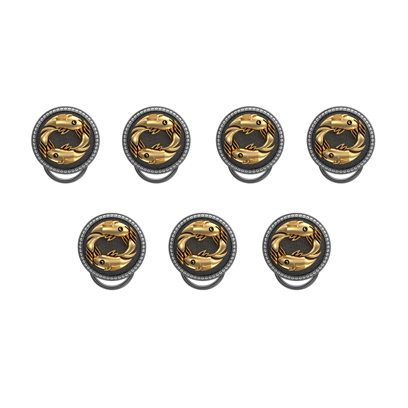 Pisces Zodiac Luxe, Constellation Button set with CZ Diamonds, 18kt Gold & Black Ruthenium plating on Brass.