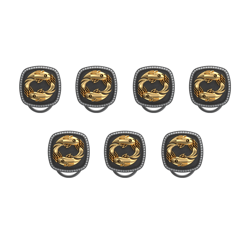 Pisces Zodiac Luxe, Constellation Button set with CZ Diamonds, 18kt Gold & Black Ruthenium plating on Brass.