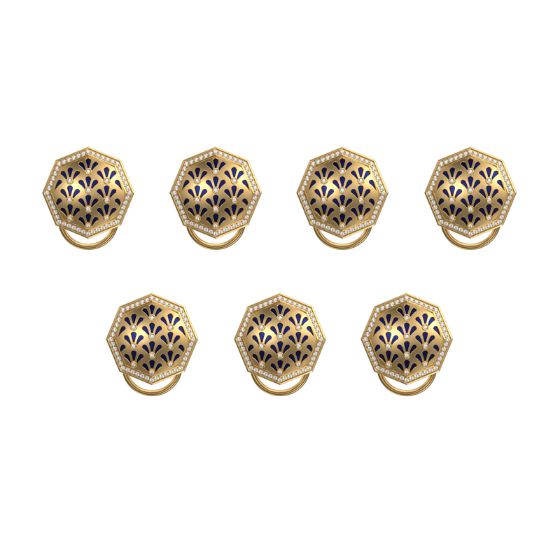 Bloom Luxe, Classic Button Set with CZ Diamonds, 18kt Gold Plating and Enamel on Brass.