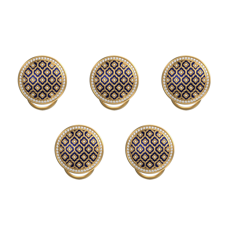Ornate Luxe, Classic Button Set with CZ Diamonds, 18kt Gold Plating and Enamel on Brass.