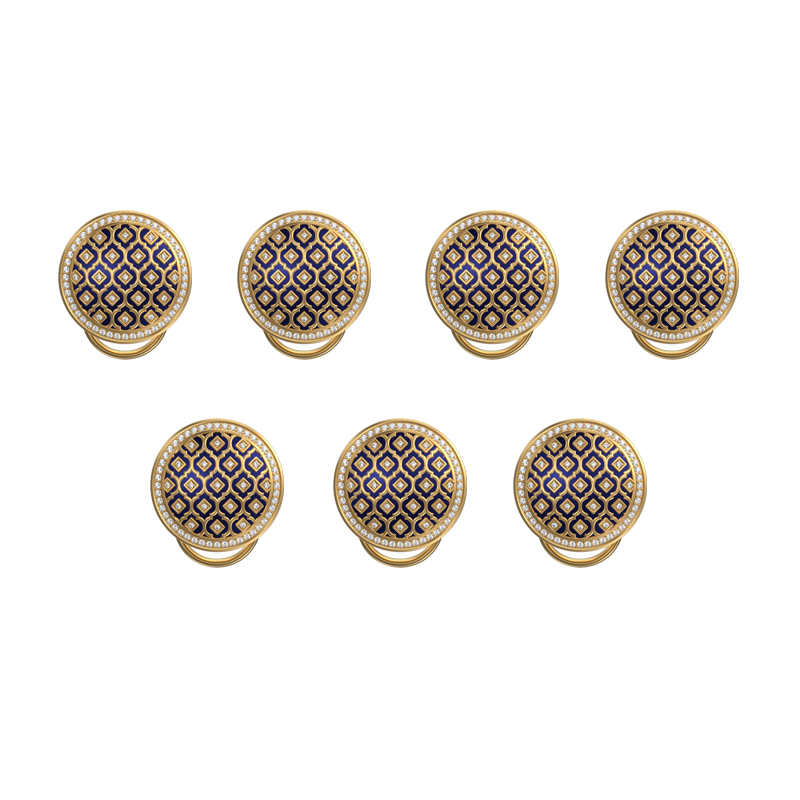 Ornate Luxe, Classic Button Set with CZ Diamonds, 18kt Gold Plating and Enamel on Brass.