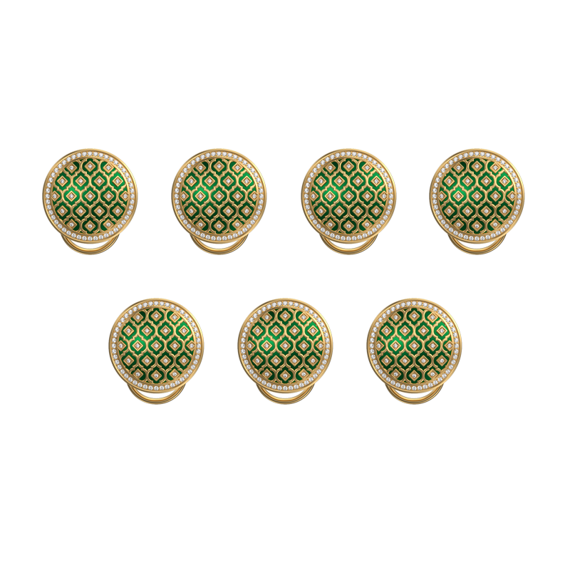 Ornate Luxe, Classic Button Set with CZ Diamonds, 18kt Gold Plating and Enamel on Brass.