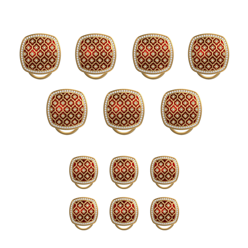 Ornate Luxe, Classic Button Set with CZ Diamonds, 18kt Gold Plating and Enamel on Brass.