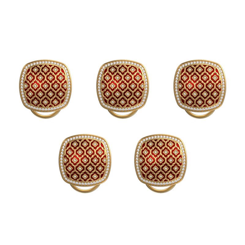 Ornate Luxe, Classic Button Set with CZ Diamonds, 18kt Gold Plating and Enamel on Brass.