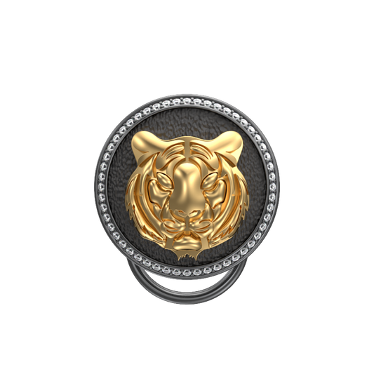 Tiger Luxe, Wild Button set with CZ Diamonds, 18kt Gold & Black Ruthenium Plating on Brass.