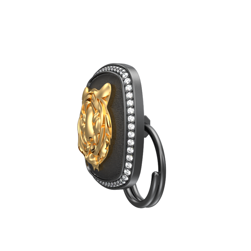 Tiger Luxe, Wild Button set with CZ Diamonds, 18kt Gold & Black Ruthenium Plating on Brass.
