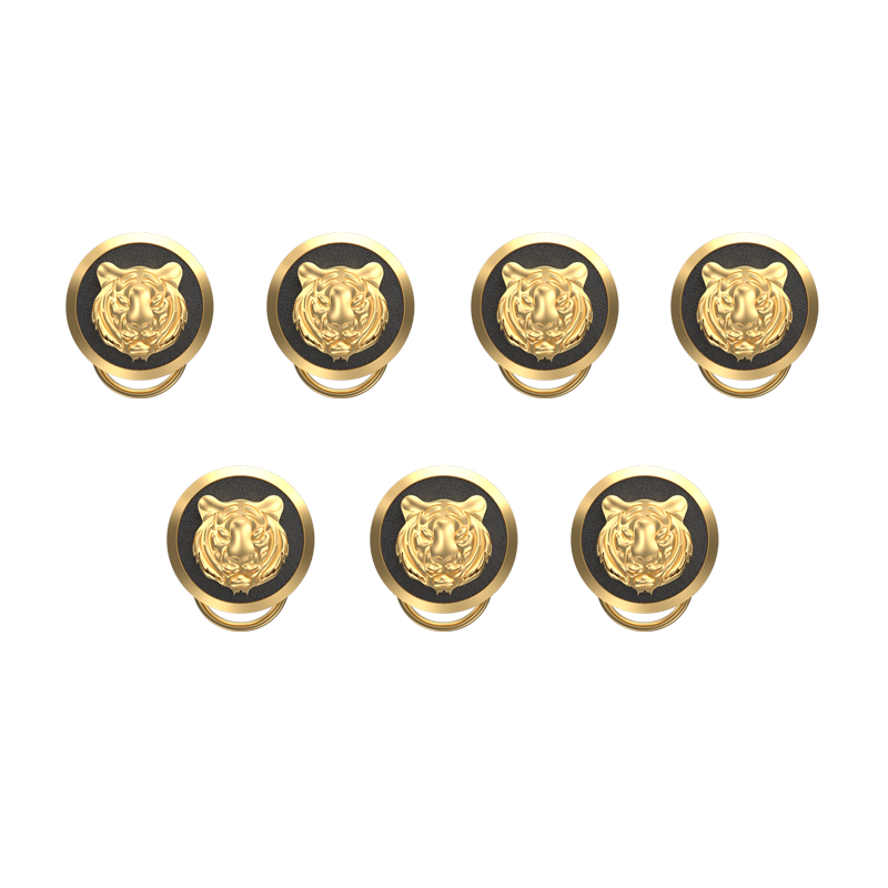 Tiger, Wild Button set with 18kt Gold & Black Ruthenium Plating on Brass.