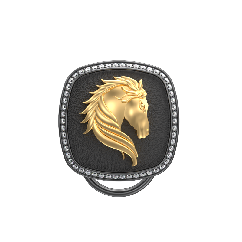 Horse Luxe, Wild Button set with CZ Diamonds, 18kt Gold & Black Ruthenium Plating on Brass.