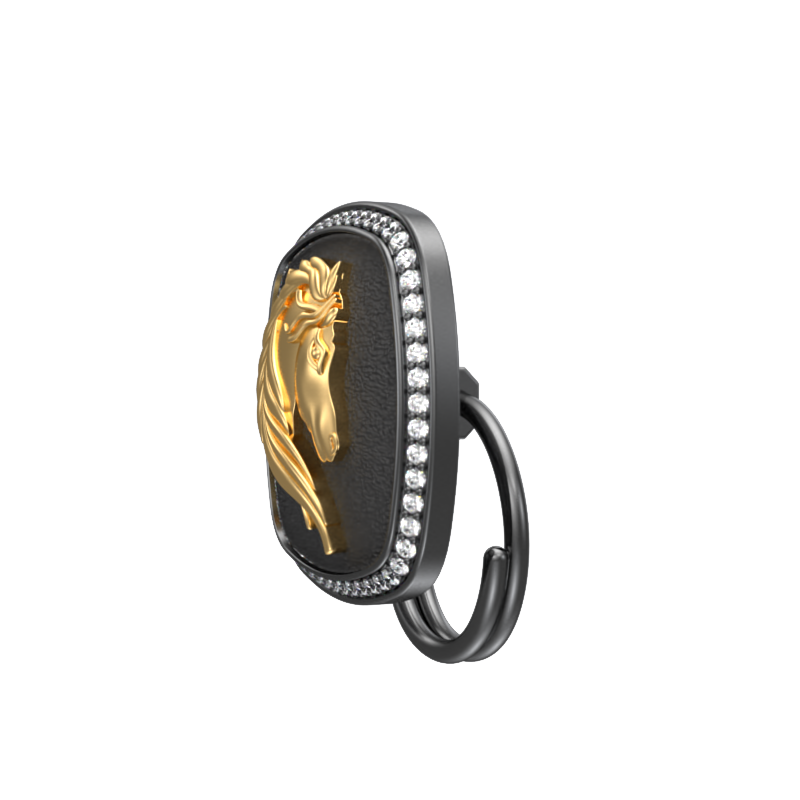 Horse Luxe, Wild Button set with CZ Diamonds, 18kt Gold & Black Ruthenium Plating on Brass.